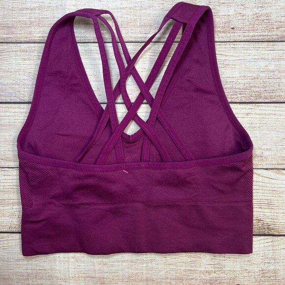 New Balance Women's Sports Bra Size S/M Purple Strappy Back Athletic Workout Bra - Picture 6 of 8